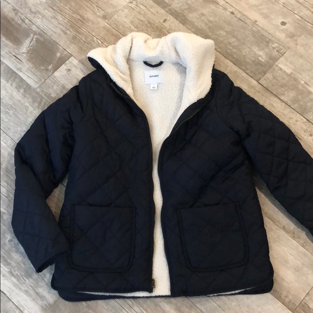 Navy quilted Sherpa jacket